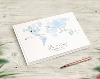 World Travel Wedding Guestbook, Travel Memories, Where we met, Places Been, Themed Decor, Guest sign, Destination Wedding Watercolour Design