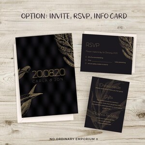 Black and Gold Wedding Invites, Winter Wedding Invitations, Elegant Cocktail Wedding, Classic, Formal Occasion, Personalised, Customisable image 6