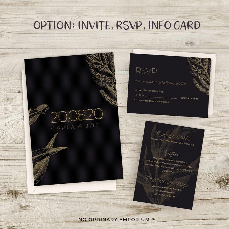 Black and Gold Wedding Invites, Winter Wedding Invitations, Elegant Cocktail Wedding, Classic, Formal Occasion, Personalised, Customisable image 6