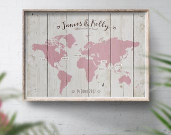 Wedding Guest Book Alternative, World Travel Map, Wood Style Map, Travel Map Personalised, Theme Wedding, Places We've Been, Wedding Map