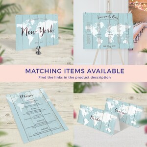 Blue Wedding Menus, Travel Theme Menu, World Map Menu, Rustic Wedding Decor, Boho Menu, Vintage Wedding Stationery, Destination Wedding Menu image 5