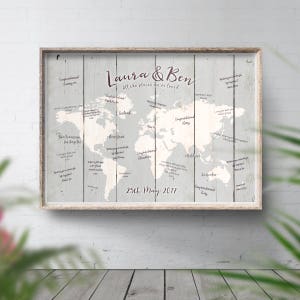 Grey Wedding Theme, Guest book map, Alternative Wedding Guest Book, Rustic Wedding Map, Personalised World Travel Map, Wood style, Custom image 4