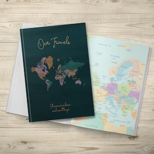 Couples Travel Gift, 1st Wedding Anniversary Gift, Engagement Gift, Traveller Notebook, Travel Journal Bucket List Maps, Unique Travel Gift