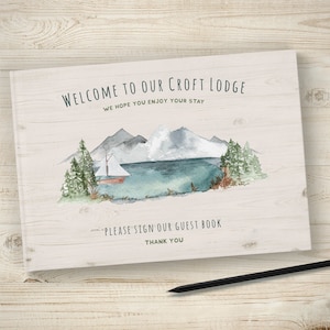 Lake House Lodge Guest Book, Mountain Hotel Skiing Chalet Visitor Guest Book, Personalised Holiday Home Comments Book, Glamping Camping