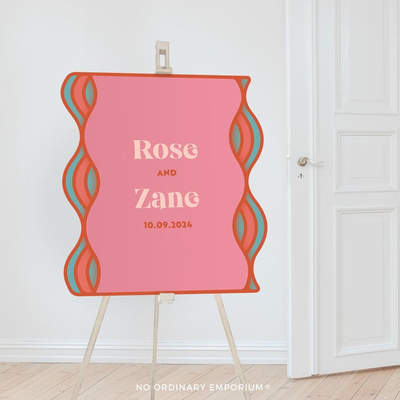 1960s Retro Sign, Wavy Wedding Sign, Fun Custom Wedding Signs, Vintage ...