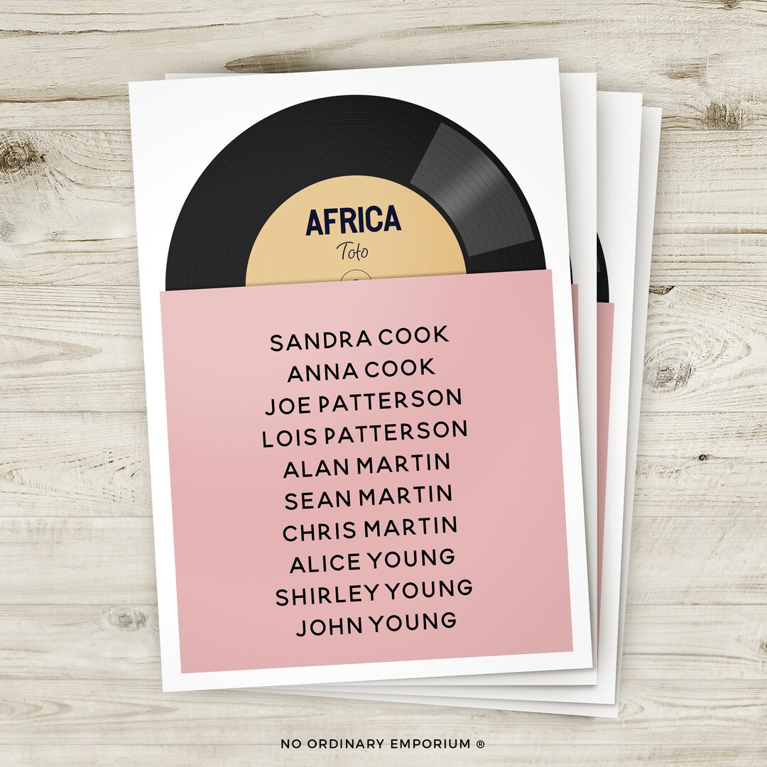 Seating Song Names Record Seating Chart Cards, Rock Wedding Table Plan, Quirky Music Theme ...