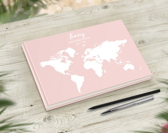Travel Themed Guestbook, Any Country Map, Choice of Page Styles, Wedding Engagement Birthday Party Destination Decor Gift Custom Made