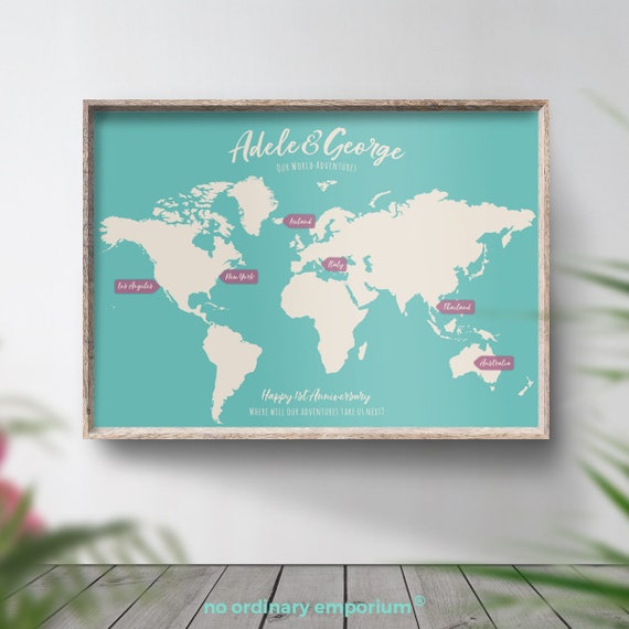 Personalised Travel Map Print Custom World Map Places been Etsy