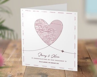 Map Engagement Card, Location Wedding Card, World Map Card, Congratulations Card, Heart Map Location Card, Destination Map Wedding