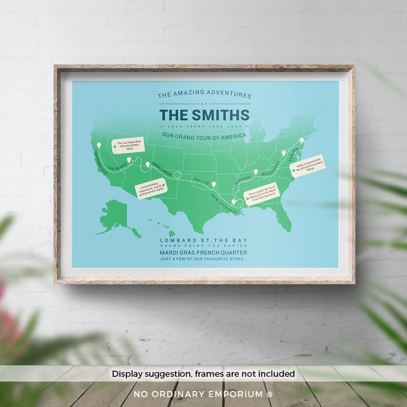 Personalised Map of USA, 1st Anniversary Gift, 40th Birthday Gift, Custom Map, Travel Map USA, Personalised US Map, Road Trip Map, Route 66 image 1