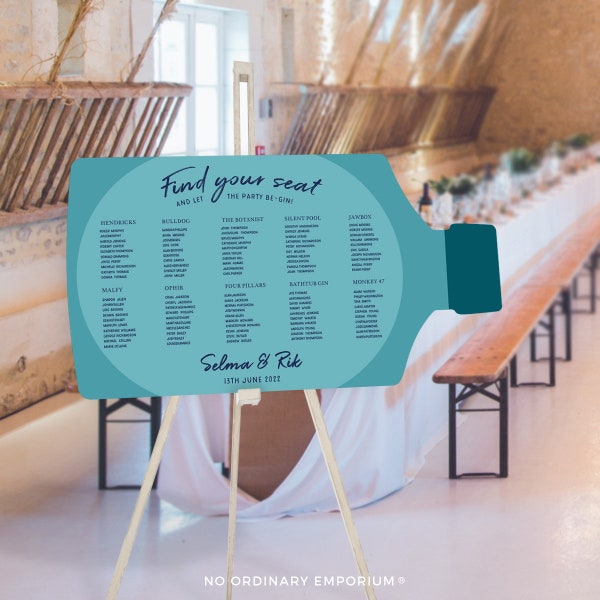 Gin Table Plan, Bottle Seating Chart, Cocktail Wedding Sign, Be Gin Sign, Bar Sign, Drink Seating Chart, Bottle Shaped, Unique Wedding Decor