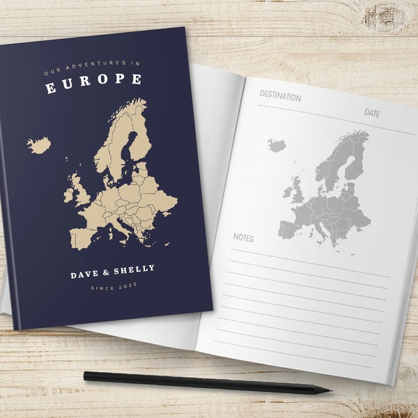 Europe Travel Map Journal, Custom Holiday Planner, Personalised Adventure Notebook, Couple Gift, Bucket List Book, Road Trip Memory Book