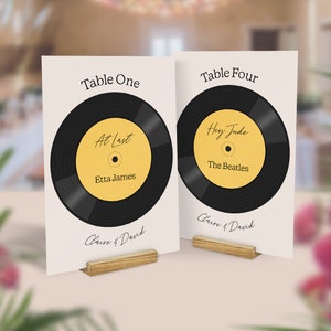 Record Table Name Cards, 70s Music Theme Table Numbers