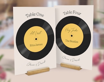 Record Table Cards, Music Theme Wedding Table Names, Vintage Vinyl Style Cards, DJ Dance 1960s Table Numbers, Unique Wedding Decor