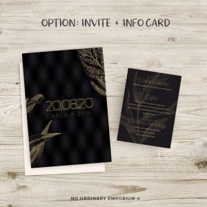 Black and Gold Wedding Invites, Winter Wedding Invitations, Elegant Cocktail Wedding, Classic, Formal Occasion, Personalised, Customisable image 4