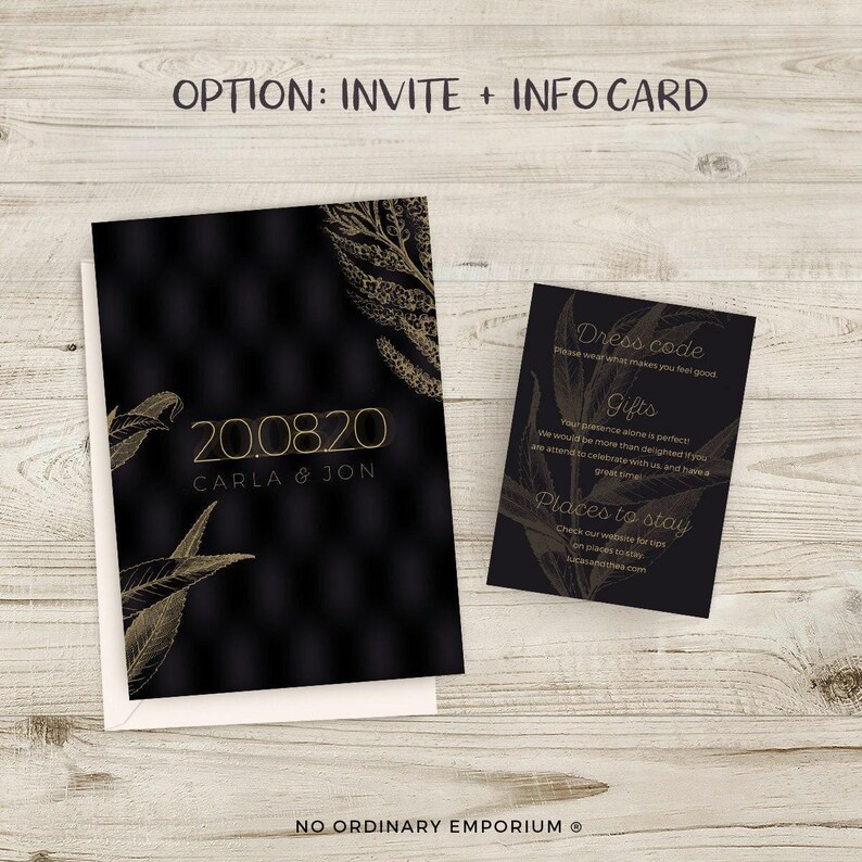 Black and Gold Wedding Invites, Winter Wedding Invitations, Elegant Cocktail Wedding, Classic, Formal Occasion, Personalised, Customisable image 4