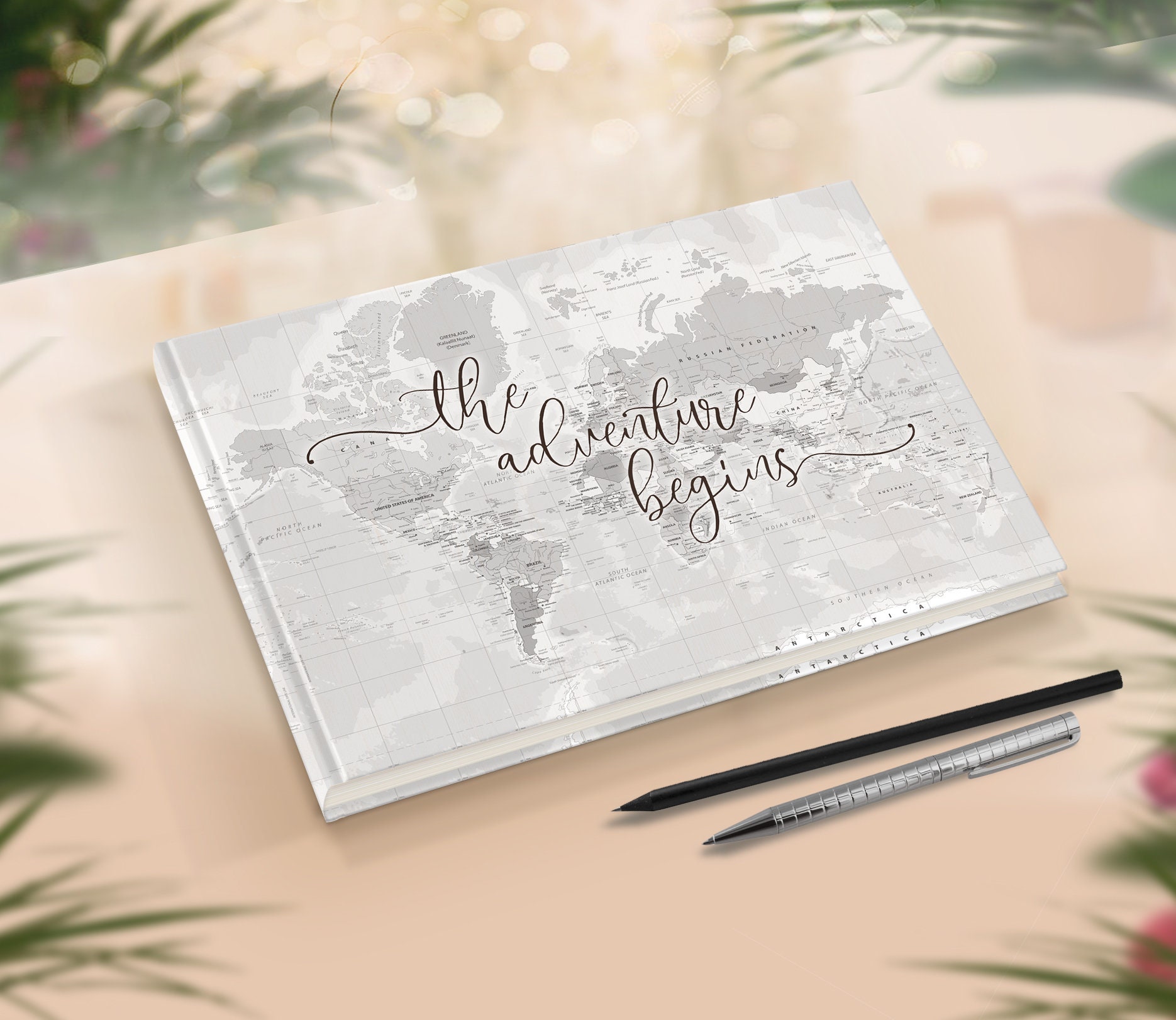 The Adventure Begins, Travel Guest Book, Grey World Guestbook, Travel Theme Wedding, Silver Map Guestbook, Birthday, Engagement, Signature