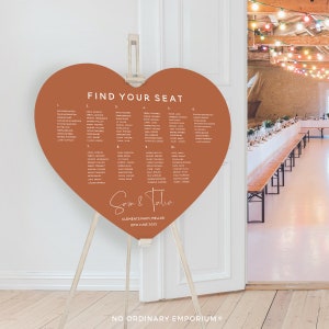 Orange Heart Seating Chart, Quirky Romantic Table Plan, Love Heart Cut Out, Foam Board Sign, Unique Wedding Day Stationery Personalised Custom Made