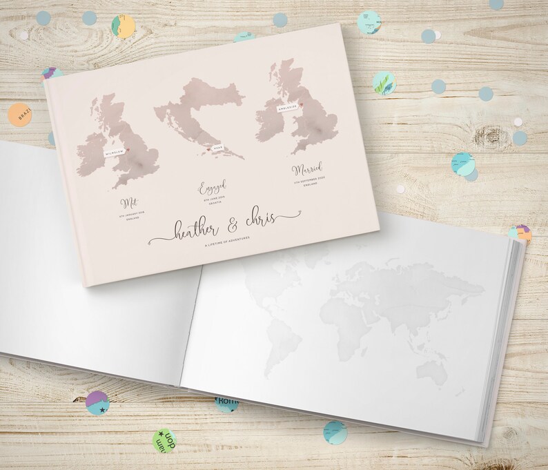 Wedding Guest Book, Travel Theme Wedding, Custom Map Guestbook, Travel Wedding Decor, Met Engaged Married Themed Location, Adventure World image 3