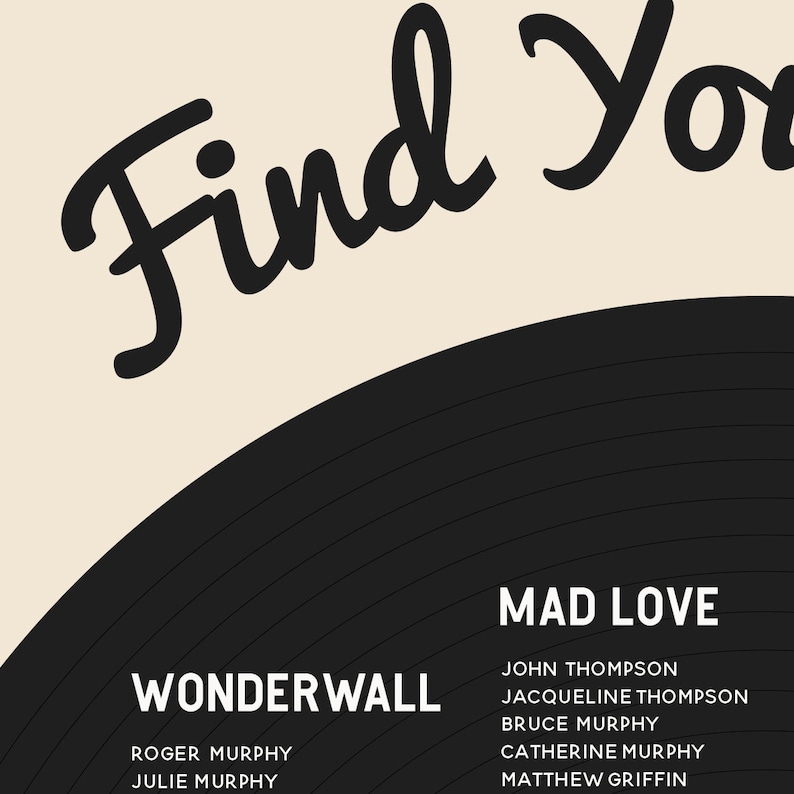 Record Seating Chart Record Table Plan Music Theme Wedding Etsy