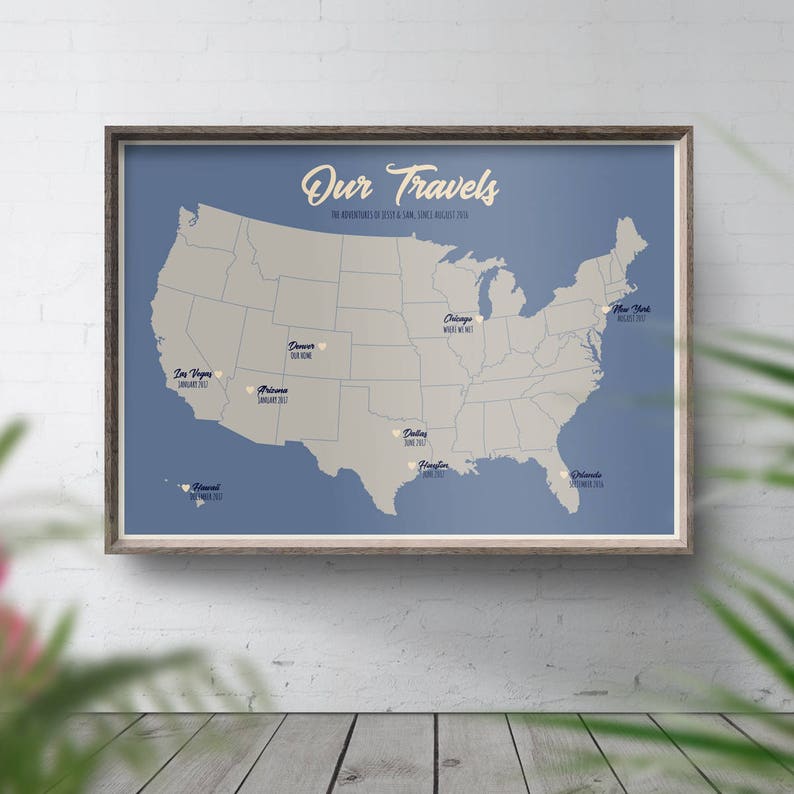 USA Map Personalised, United States Map, America Map print, 50 States Poster, Places We've Been, Map your travels, Family travels, Custom image 4