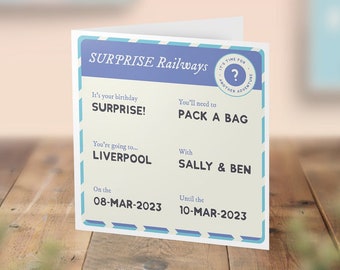 Train Ticket Surprise Card, Rail Journey Card, UK Surprise Trip Reveal, Scratch Away Card, Weekend getaway, IOU birthday card, Vacation Map