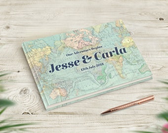 Vintage Map Wedding Guestbook,Bridal Shower Guest Book,  Travel Wedding, Vintage Wedding Decor, Rustic Decoration, Custom, Personalised