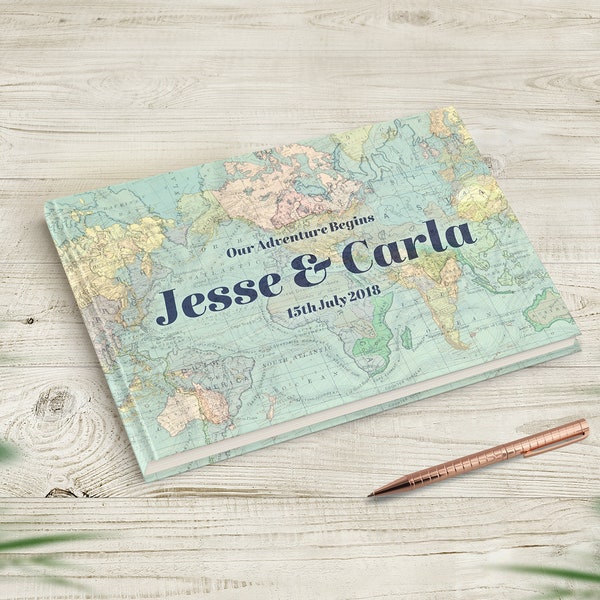 Vintage Map Wedding Guestbook,Bridal Shower Guest Book,  Travel Wedding, Vintage Wedding Decor, Rustic Decoration, Custom, Personalised