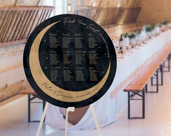 Moon and Stars Wedding Table Plan, Celestial Theme Wedding Seating Chart, Starry Night Wedding, Midnight and Gold, No Ordinary Emporium