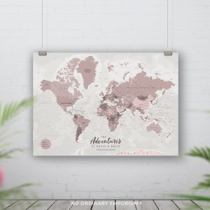 Push pin world map, Places we've been, Detailed world pin board, Traveller couple wedding anniversary gift, Bucket list, Personalised Custom