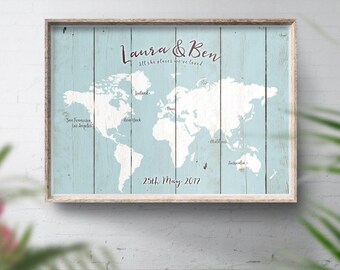 Personalised Travel Map, Travel Theme Wedding, Wedding Map Sign, Rustic Guest Map, Alternative Guest Book, World Travel Map, Wall Map Print
