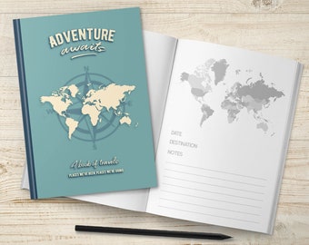 Bucket List Journal, Personalised Travel Book, World Travel Map List, Travel Lover, Travellers Gift, Places We've Been, Where we're going