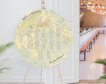 Map Seating Chart, Round Table Plan for Travel Theme Wedding