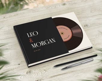 Music Theme Wedding Guest Book, Festival Wedding Guestbook, Song Track Dance Sign-in book, Vinyl-Style Record, Unique Wedding Decor