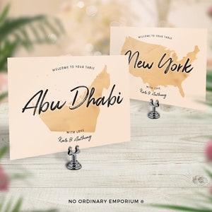 Table Names, Watercolour-style Table Numbers, World Travel Theme Wedding, Custom City State Country Cards, USA Map, Italy, Places Been