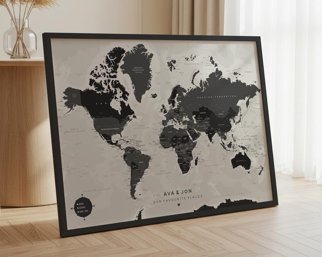 Push Pin World Map, Personalised Travel Tracker With Frame Options - Etsy
