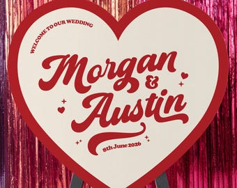 Burgundy Cream Wedding Sign, Heart Entrance Board