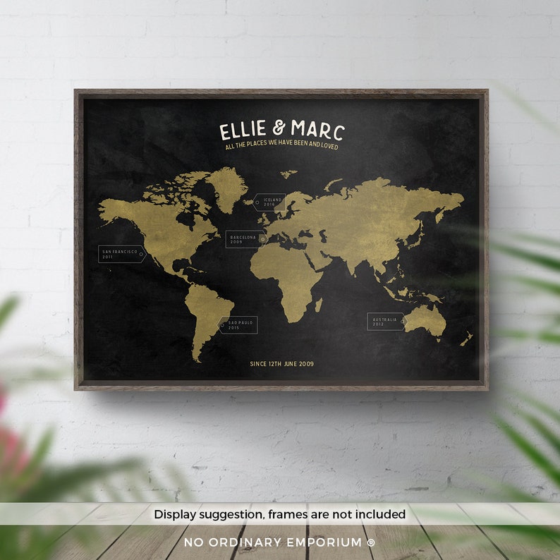 Personalised Travel Map, Chalkboard Effect, Places we've been, Anniversary Gift, World Travel Map, Custom Map Of The World, 40th Birthday image 1