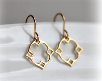 Moroccan Dangle Earrings Gold, Birthday Gift for Women, Tiny Gold Vermeil Earrings UK, Handmade Christmas Gift for Her, Blissaria