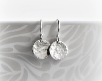 Hammered Sterling Silver Disc Earrings: Minimalist Full Moon Jewelry