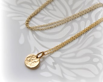 Hammered Gold Disc Necklace: 14K Gold Filled Layering Pendant