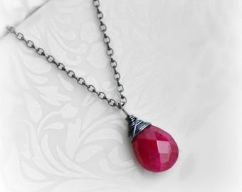 Ruby Necklace, Ruby Jewelry, July Birthstone, Red Ruby Pendant, Gift for Her, Gemstone Necklace, Genuine Ruby Necklace, Handmade, Blissaria