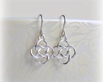 Celtic Knot Earrings  in Sterling Silver, Small Delicate Love Symbol Earrings,  Anniversary Gift for Her, Dainty Dangle Earrings for work