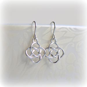 Celtic Knot Earrings  in Sterling Silver, Small Delicate Love Symbol Earrings,  Anniversary Gift for Her, Dainty Dangle Earrings for work