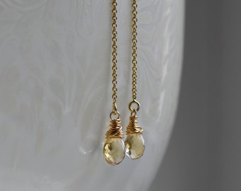 Citrine Earrings Gold Threader Earrings Genuine Citrine Ear Threader Earrings 14k Gold Fill Gift for Her Delicate Everyday Jewelry Blissaria