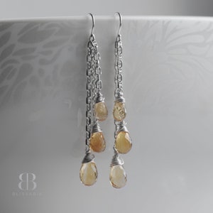 Boucles d'oreilles citrine en argent sterling, boucles d'oreilles pendantes en citrine naturelle, boucles d'oreilles en pierres précieuses pour femme, cadeau pour elle, faites main par Blissaria image 1