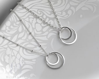 Silver Circles Necklace, Double Circle Necklace, Sterling Silver Christmas Gift for Her, Everyday Necklace, Sisters Necklace, Blissaria
