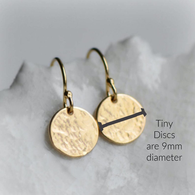 Hammered Gold Disc Earrings, Birthday Gift for Her, 14k Gold Fill Earrings, Tiny Gold Dangle Earrings, Handmade in England Drop Earring image 5