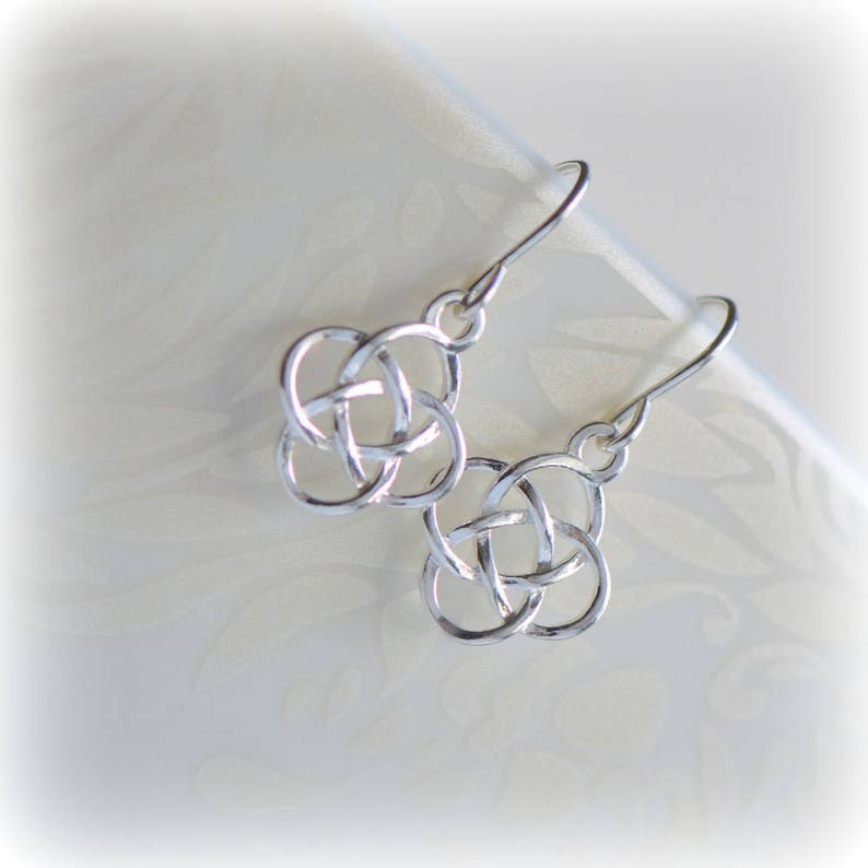 Celtic Knot Earrings in Sterling Silver, Small Delicate Love Symbol Earrings, Anniversary Gift for Her, Dainty Dangle Earrings for work image 6
