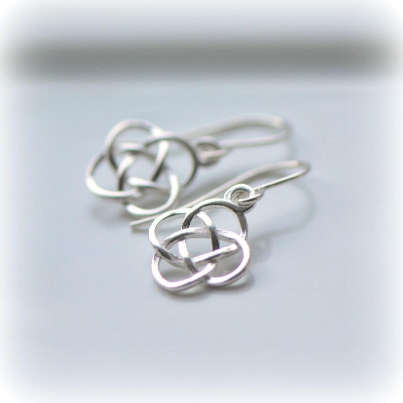 Celtic Knot Earrings in Sterling Silver, Small Delicate Love Symbol Earrings, Anniversary Gift for Her, Dainty Dangle Earrings for work image 8